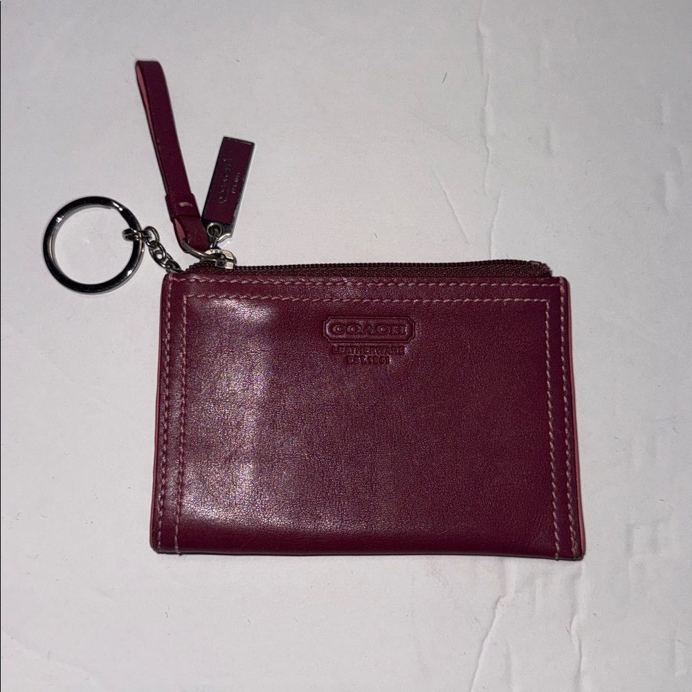 Coach Magenta Leather Zip Card Holder with Key Ring